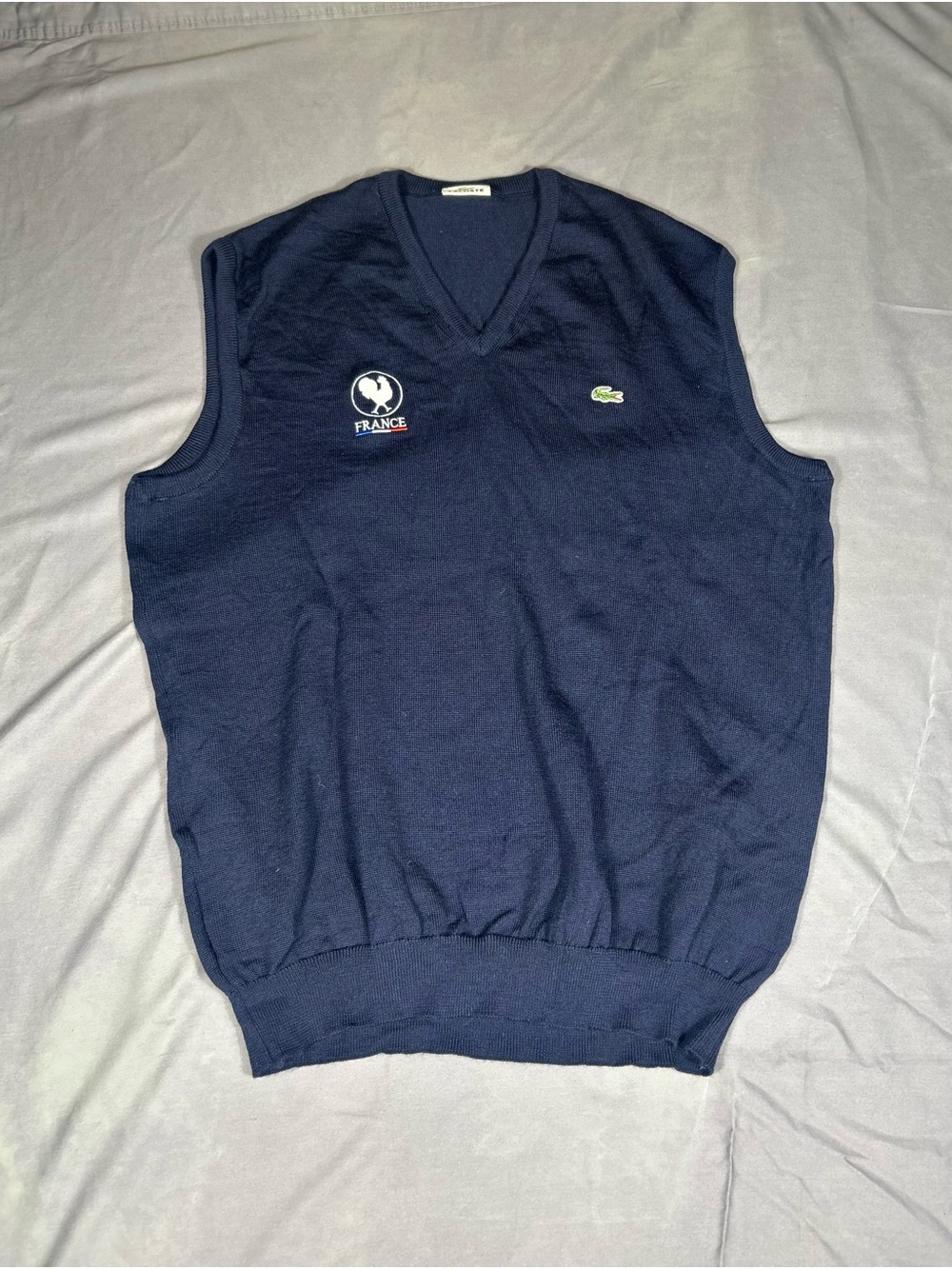 Lacoste Men's Navy V-Neck Knit Vest - France Patch